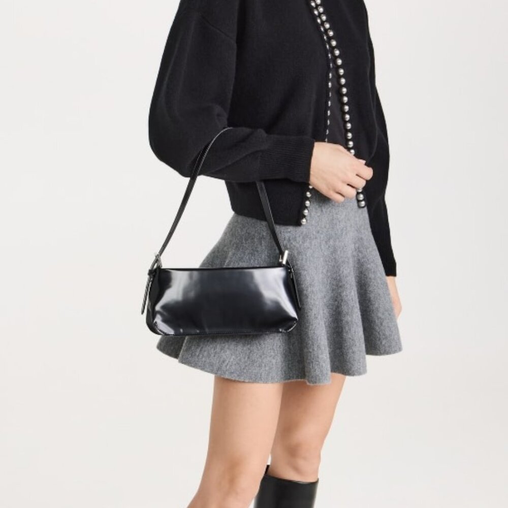 BY Far Dulce Black Semi Patent Leather Shoulder Bag